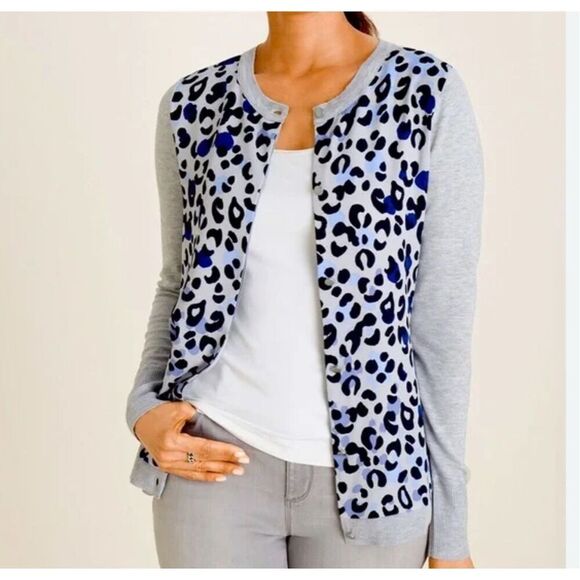 Chico’s Leopard Print Cardigan Sweater Chiffon Front Women’s (4) XXL - Picture 1 of 9